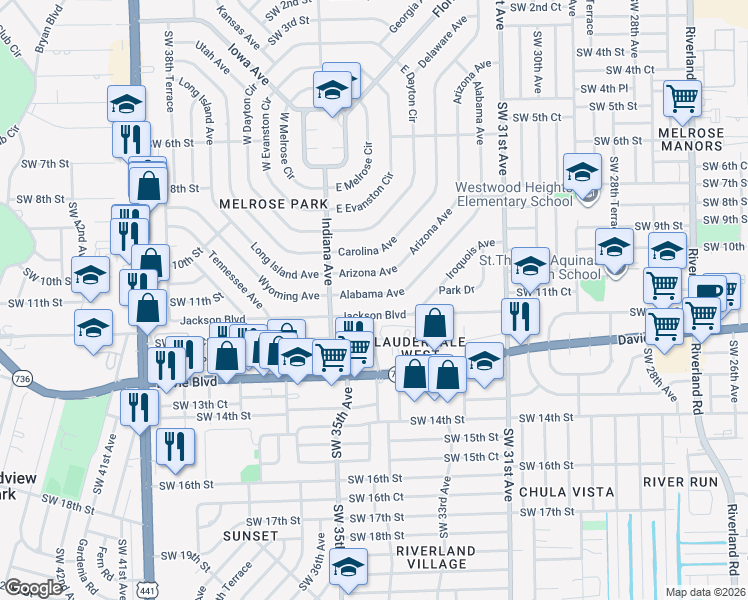 map of restaurants, bars, coffee shops, grocery stores, and more near 1148 Alabama Avenue in Fort Lauderdale
