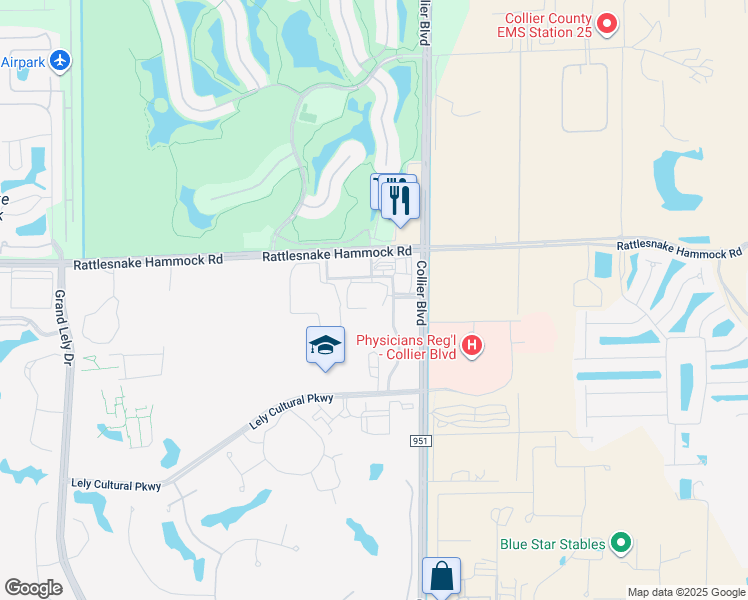 map of restaurants, bars, coffee shops, grocery stores, and more near 8375 Sierra Meadows Boulevard in Naples