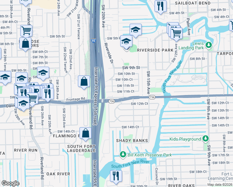 map of restaurants, bars, coffee shops, grocery stores, and more near 1820 Southwest 11th Court in Fort Lauderdale