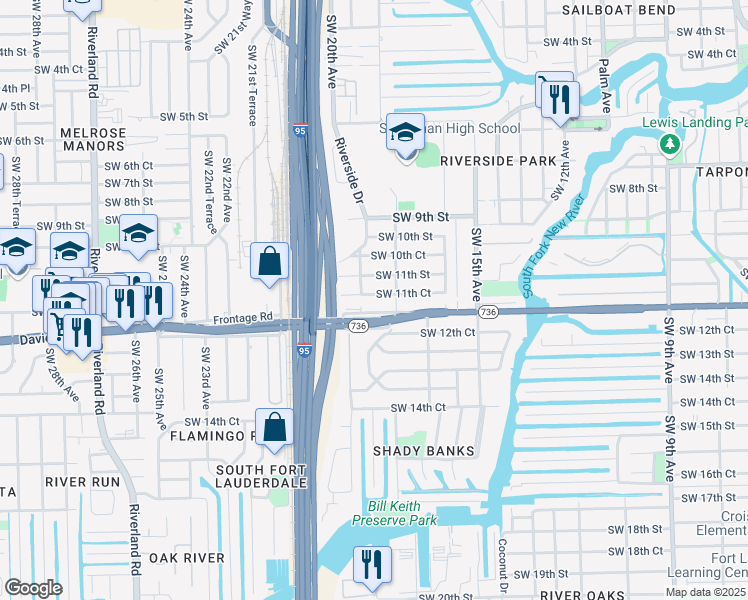 map of restaurants, bars, coffee shops, grocery stores, and more near 1820 Southwest 11th Court in Fort Lauderdale