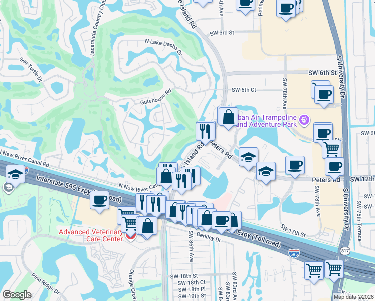 map of restaurants, bars, coffee shops, grocery stores, and more near 1213 Southwest 87th Terrace in Plantation