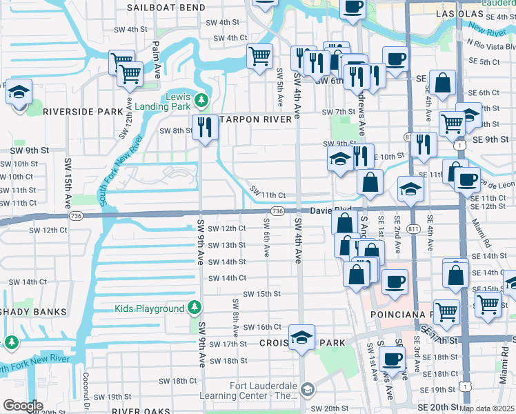 map of restaurants, bars, coffee shops, grocery stores, and more near 613 Southwest 12th Street in Fort Lauderdale