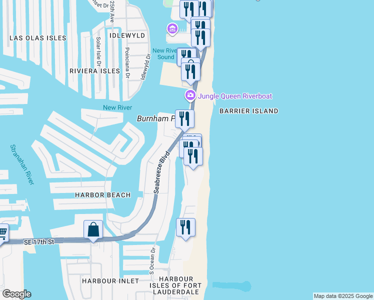 map of restaurants, bars, coffee shops, grocery stores, and more near 3010 Holiday Drive in Fort Lauderdale