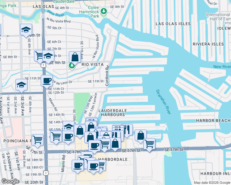 map of restaurants, bars, coffee shops, grocery stores, and more near 1532 Southeast 12th Street in Fort Lauderdale