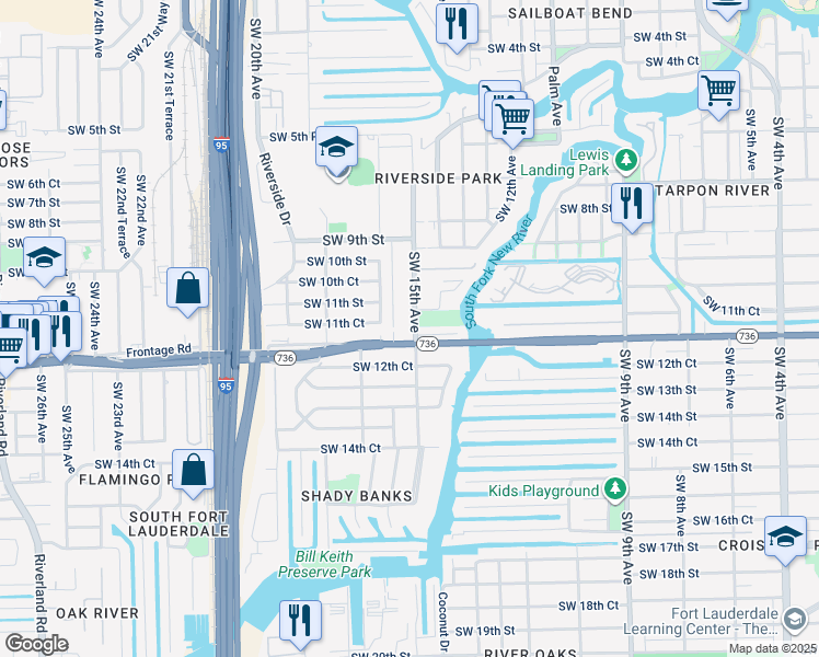 map of restaurants, bars, coffee shops, grocery stores, and more near 1451 Southwest 11th Place in Fort Lauderdale