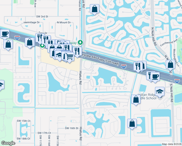 map of restaurants, bars, coffee shops, grocery stores, and more near 11120 Southwest 9th Place in Davie