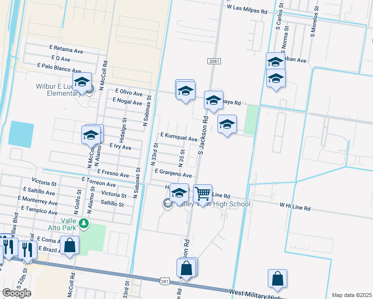 map of restaurants, bars, coffee shops, grocery stores, and more near 1005 North 35 Street in Pharr