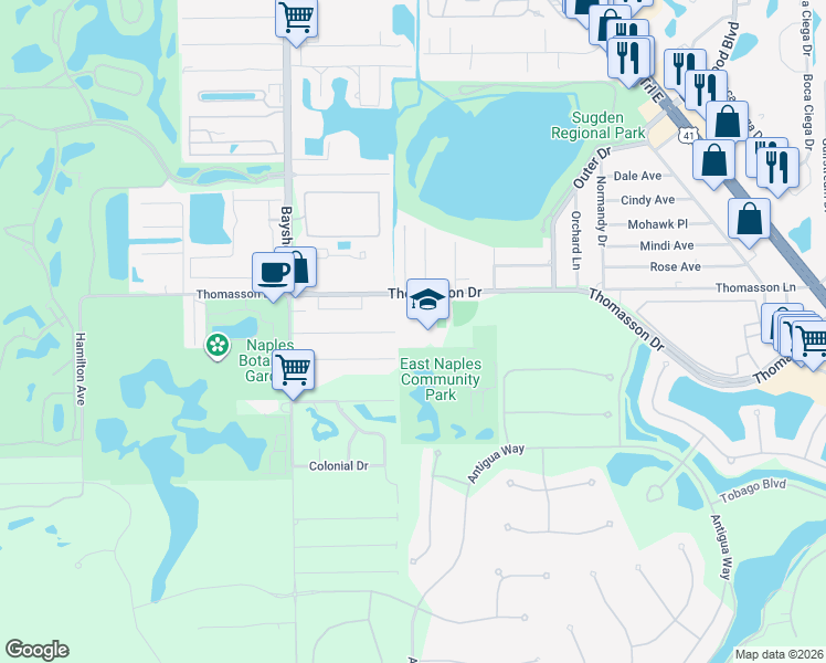 map of restaurants, bars, coffee shops, grocery stores, and more near 3300 Thomasson Drive in Naples