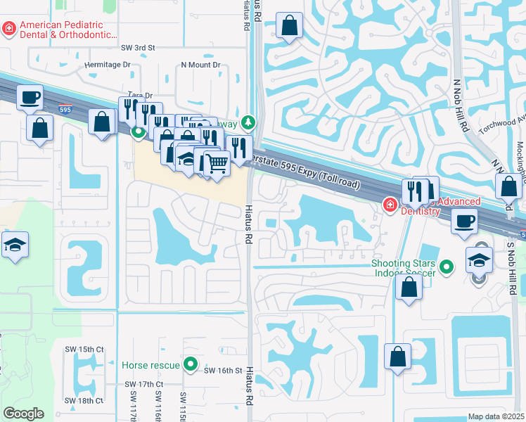 map of restaurants, bars, coffee shops, grocery stores, and more near 11120 Southwest 9th Place in Davie