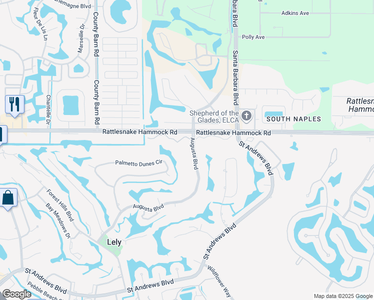 map of restaurants, bars, coffee shops, grocery stores, and more near 905 Augusta Boulevard in Naples