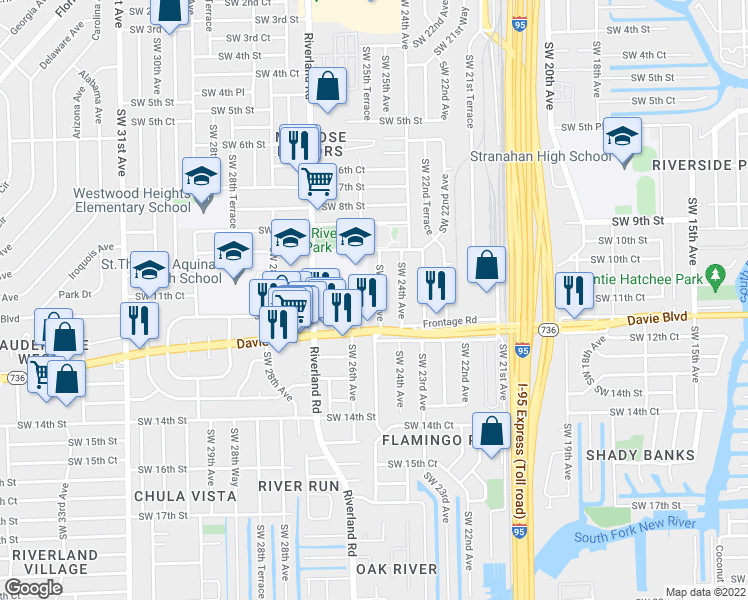 map of restaurants, bars, coffee shops, grocery stores, and more near 1161 Southwest 25th Avenue in Fort Lauderdale