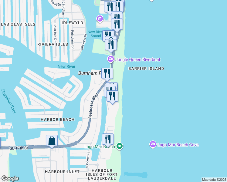 map of restaurants, bars, coffee shops, grocery stores, and more near 3010 Holiday Drive in Fort Lauderdale