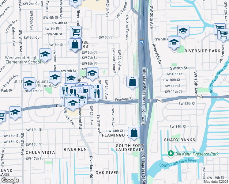 map of restaurants, bars, coffee shops, grocery stores, and more near 1117 Southwest 22nd Terrace in Fort Lauderdale