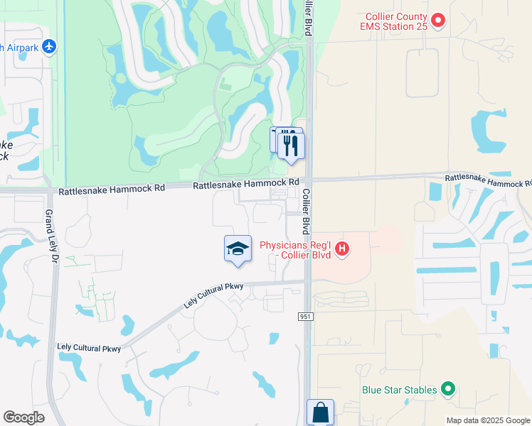 map of restaurants, bars, coffee shops, grocery stores, and more near 8385 Sierra Meadows Boulevard in Naples