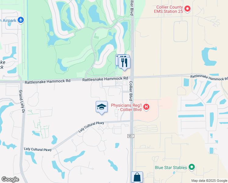 map of restaurants, bars, coffee shops, grocery stores, and more near 8385 Sierra Meadows Boulevard in Naples