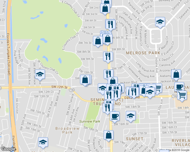 map of restaurants, bars, coffee shops, grocery stores, and more near 1060 Southwest 42nd Avenue in Plantation