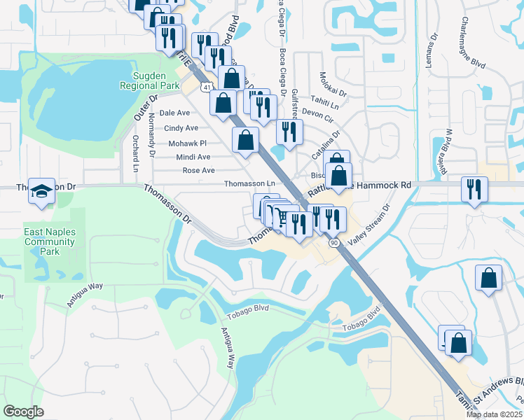 map of restaurants, bars, coffee shops, grocery stores, and more near 4660 Cardinal Way in Naples