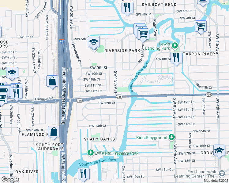 map of restaurants, bars, coffee shops, grocery stores, and more near 1451 Southwest 11th Place in Fort Lauderdale
