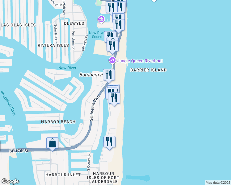 map of restaurants, bars, coffee shops, grocery stores, and more near 3010 Holiday Drive in Fort Lauderdale