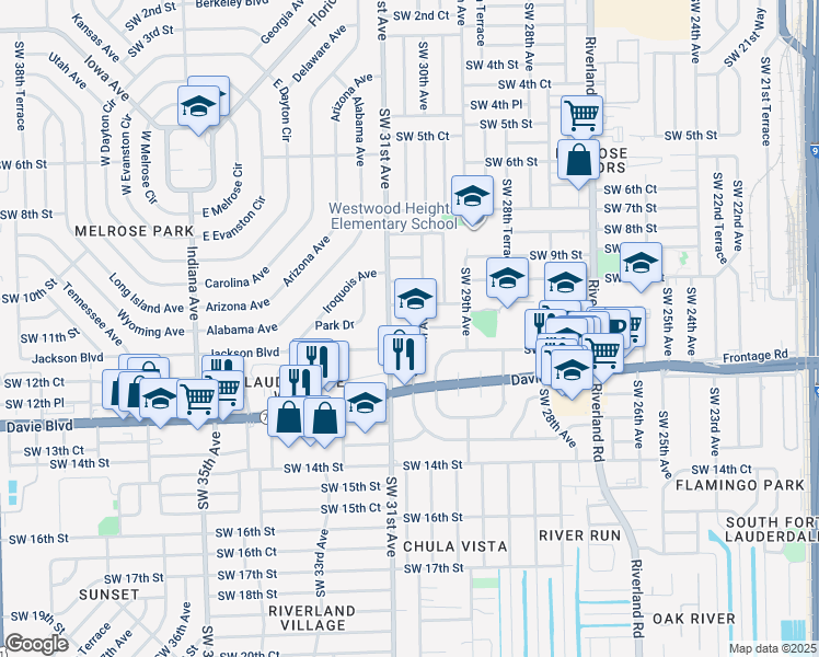 map of restaurants, bars, coffee shops, grocery stores, and more near 3040 Southwest 11th Court in Fort Lauderdale