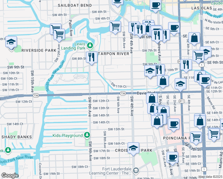 map of restaurants, bars, coffee shops, grocery stores, and more near 613 Southwest 12th Street in Fort Lauderdale