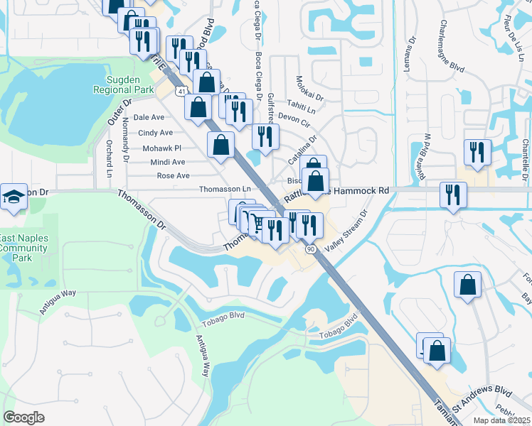 map of restaurants, bars, coffee shops, grocery stores, and more near 4693 Thomasson Drive in Naples