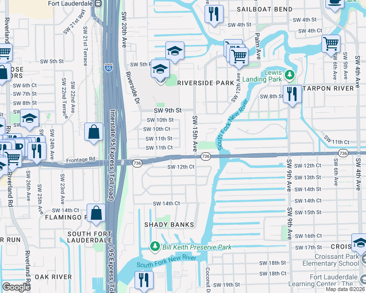 map of restaurants, bars, coffee shops, grocery stores, and more near 1175 Southwest 16th Avenue in Fort Lauderdale