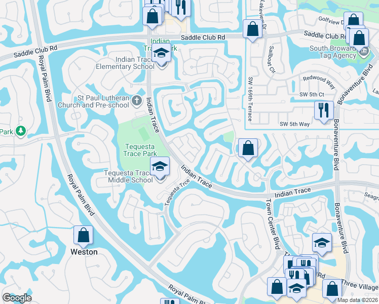 map of restaurants, bars, coffee shops, grocery stores, and more near 827 Garnet Circle in Weston