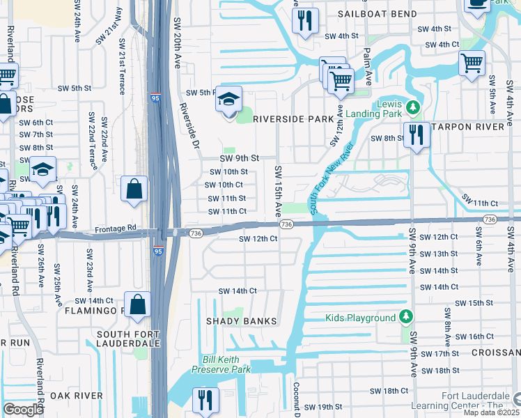 map of restaurants, bars, coffee shops, grocery stores, and more near 1175 Southwest 16th Avenue in Fort Lauderdale