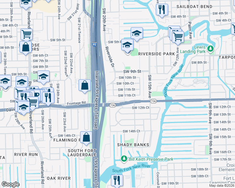map of restaurants, bars, coffee shops, grocery stores, and more near 1820 Southwest 11th Court in Fort Lauderdale