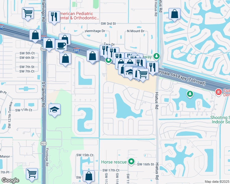 map of restaurants, bars, coffee shops, grocery stores, and more near 956 Southwest 116th Way in Davie