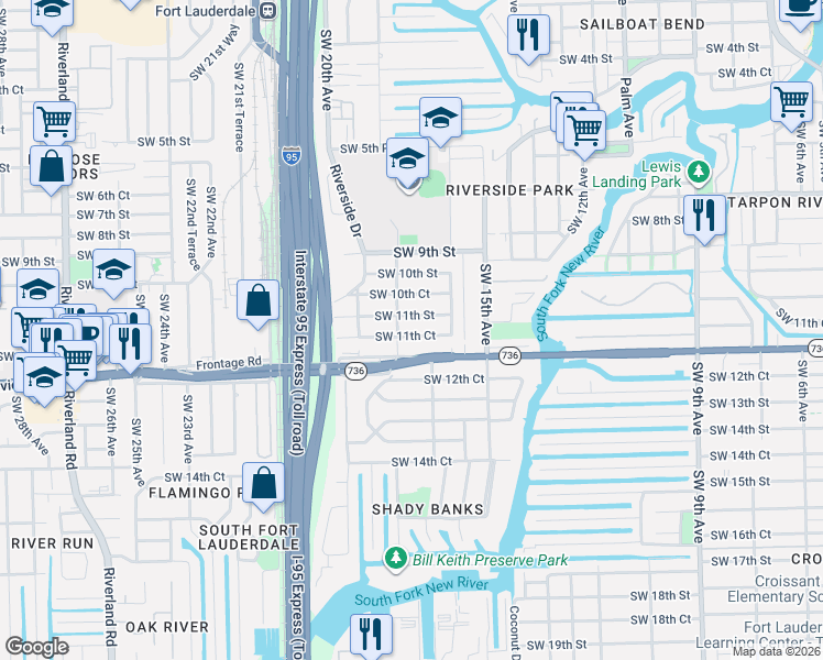 map of restaurants, bars, coffee shops, grocery stores, and more near 1716 Southwest 11th Court in Fort Lauderdale