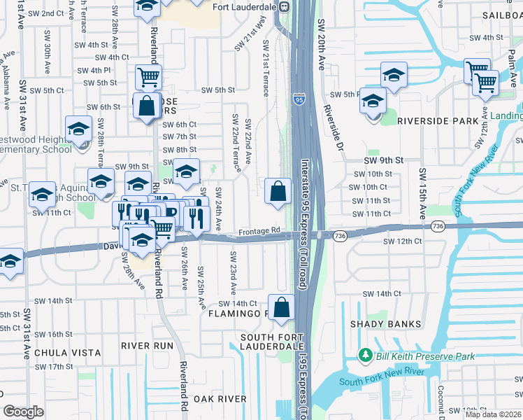 map of restaurants, bars, coffee shops, grocery stores, and more near 1116 Southwest 22nd Avenue in Fort Lauderdale