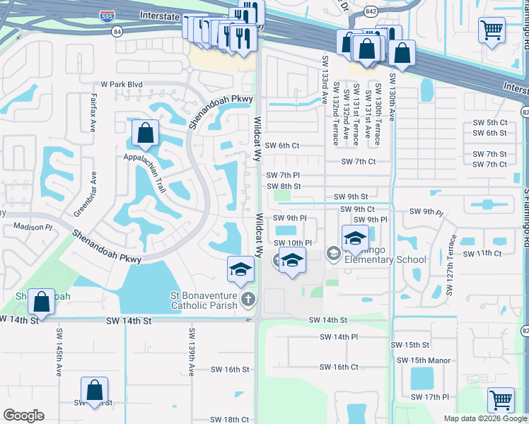 map of restaurants, bars, coffee shops, grocery stores, and more near 950 Southwest 135th Way in Sunrise