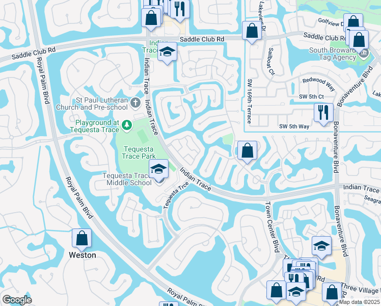 map of restaurants, bars, coffee shops, grocery stores, and more near 827 Garnet Circle in Weston