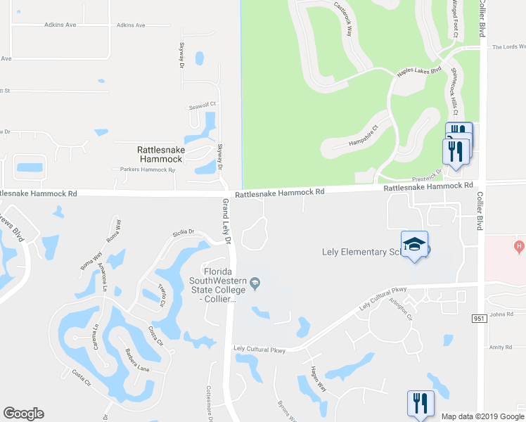 map of restaurants, bars, coffee shops, grocery stores, and more near 6460 College Park Circle in Naples