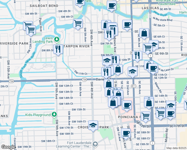 map of restaurants, bars, coffee shops, grocery stores, and more near 311 Davie Boulevard in Fort Lauderdale
