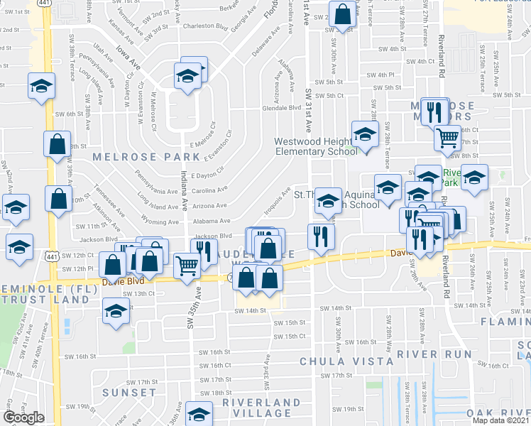 map of restaurants, bars, coffee shops, grocery stores, and more near 1084 Iroquois Avenue in Fort Lauderdale