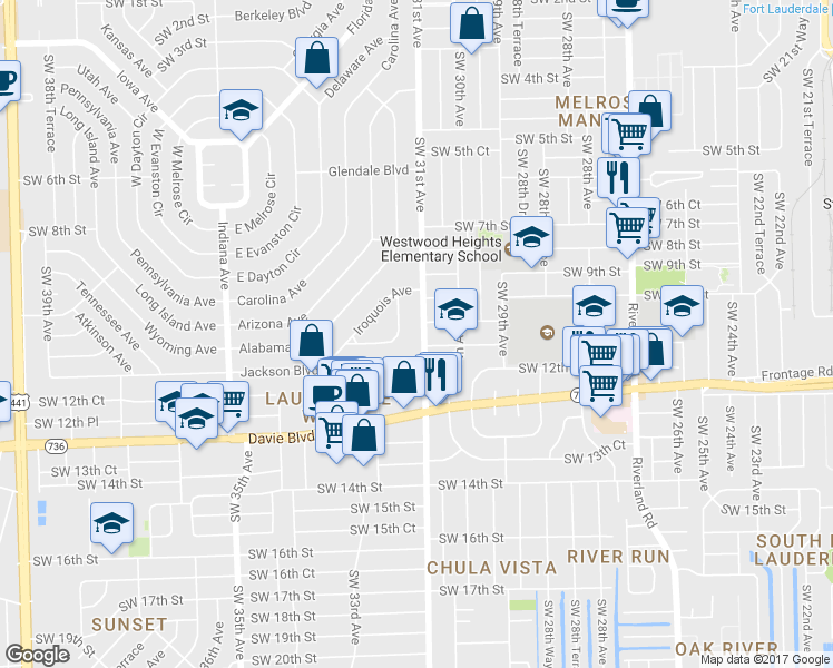 map of restaurants, bars, coffee shops, grocery stores, and more near 3037 Southwest 11th Street in Fort Lauderdale
