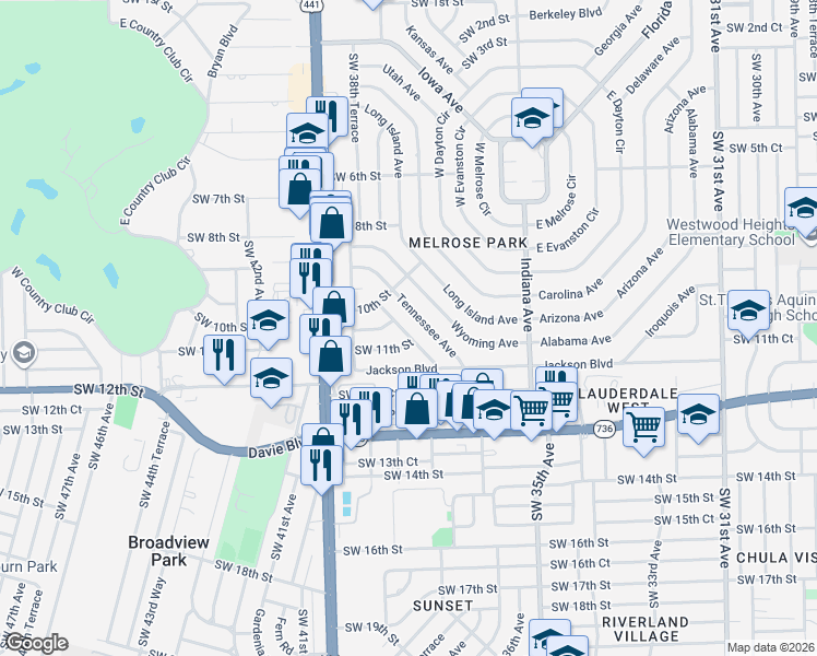 map of restaurants, bars, coffee shops, grocery stores, and more near 1037 Wyoming Avenue in Fort Lauderdale