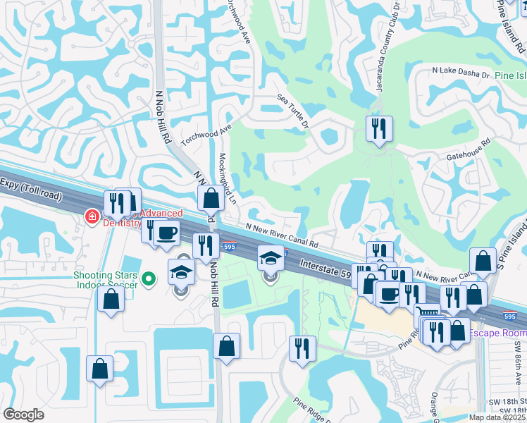 map of restaurants, bars, coffee shops, grocery stores, and more near 504 Trellis Road in Plantation