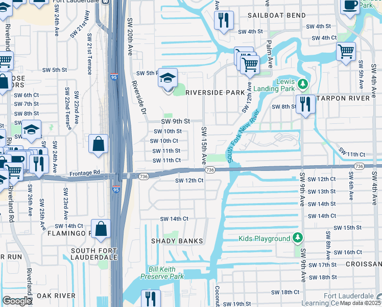map of restaurants, bars, coffee shops, grocery stores, and more near 1600 Southwest 10th Court in Fort Lauderdale