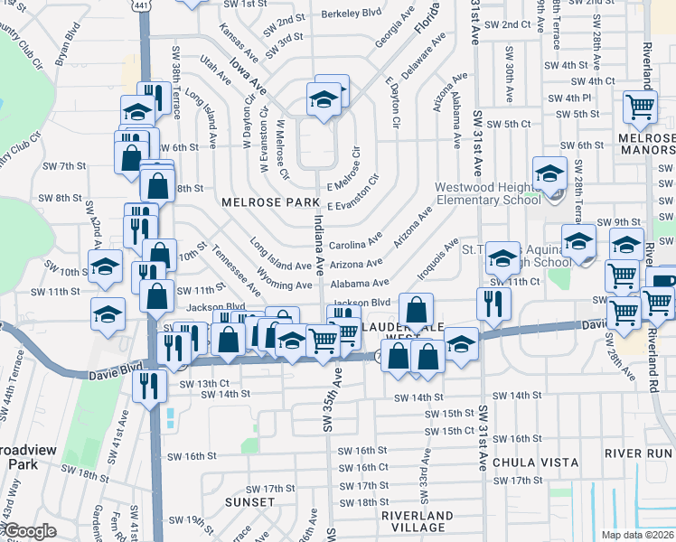 map of restaurants, bars, coffee shops, grocery stores, and more near 1177 Arizona Avenue in Fort Lauderdale