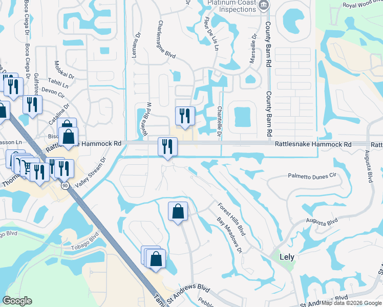 map of restaurants, bars, coffee shops, grocery stores, and more near in Lely