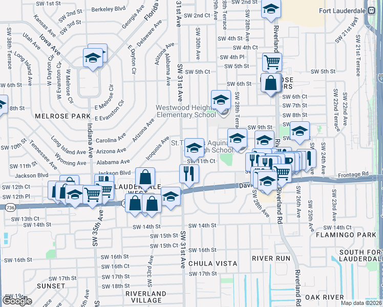 map of restaurants, bars, coffee shops, grocery stores, and more near 3037 Southwest 11th Street in Fort Lauderdale