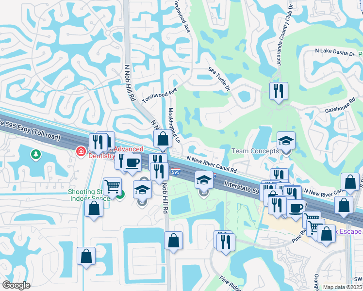 map of restaurants, bars, coffee shops, grocery stores, and more near 604 Trellis Road in Plantation