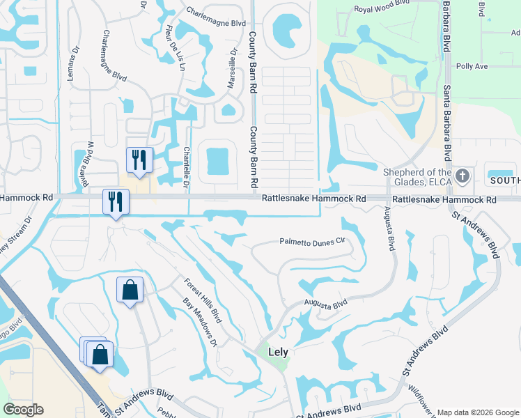 map of restaurants, bars, coffee shops, grocery stores, and more near in Lely