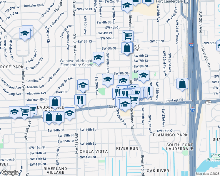 map of restaurants, bars, coffee shops, grocery stores, and more near 2801 Southwest 12th Street in Fort Lauderdale