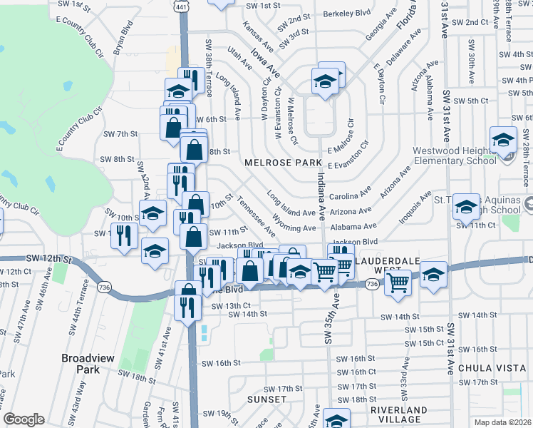 map of restaurants, bars, coffee shops, grocery stores, and more near 1055 Wyoming Avenue in Fort Lauderdale