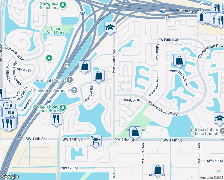 map of restaurants, bars, coffee shops, grocery stores, and more near 841 West Beckley Square in Davie